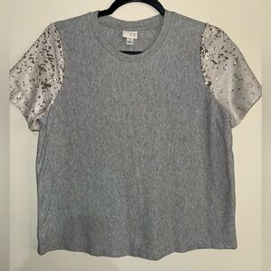 a new day Gray Top with Sequin Sleeves